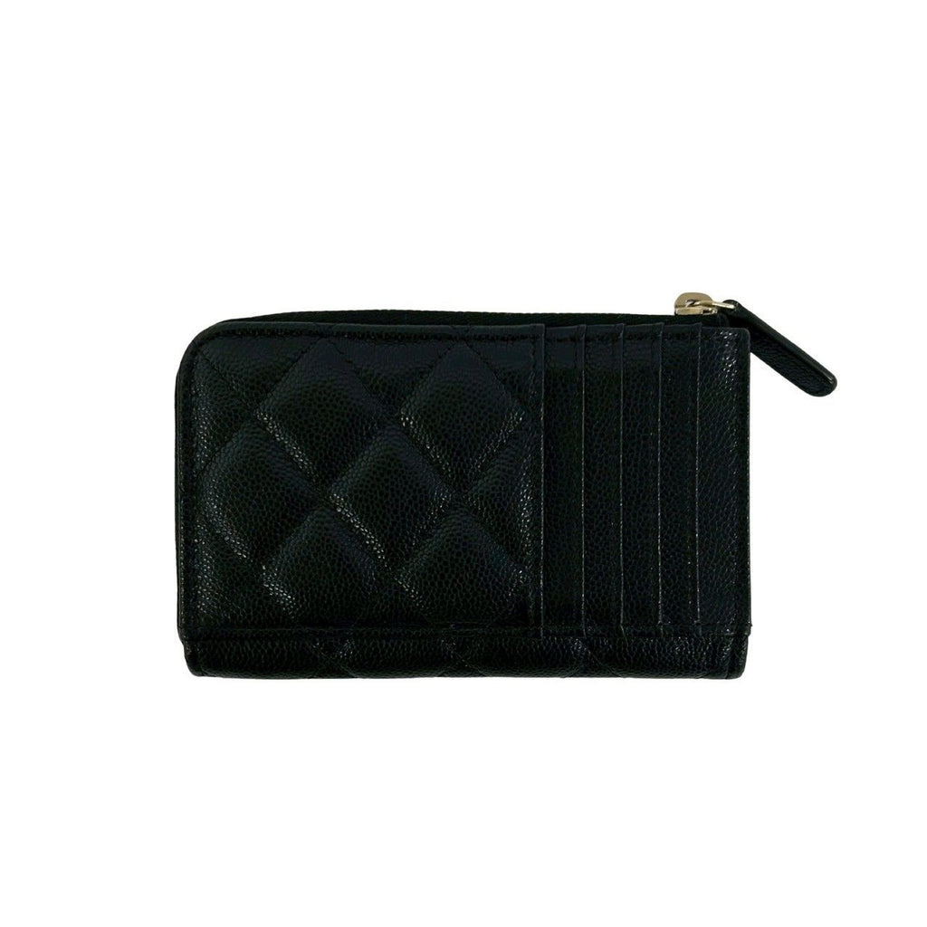 Chanel Box and Seal Fragment Case Quilted CC Logo Caviar Leather Coin Black — view 2