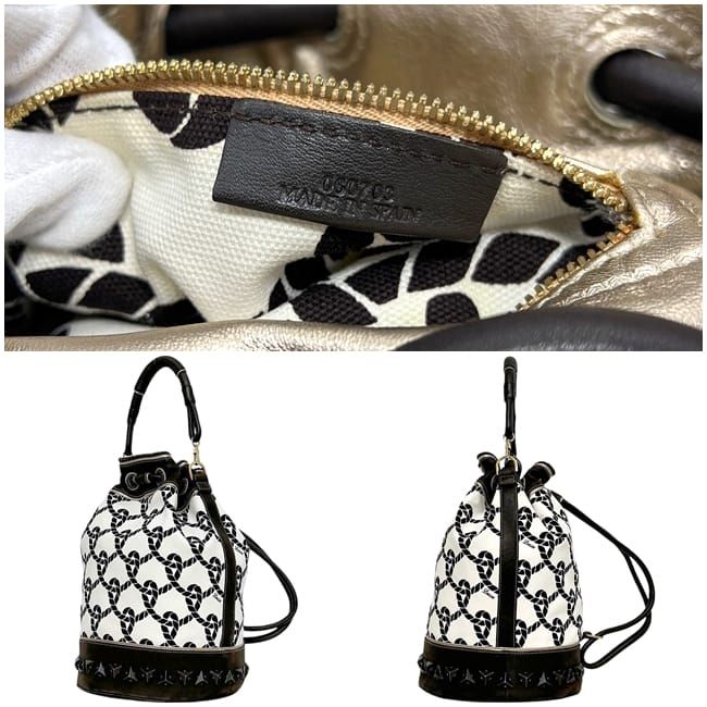 Loewe Drawstring Bucket Bag Brown White 347.80.008 Canvas Leather — view 2