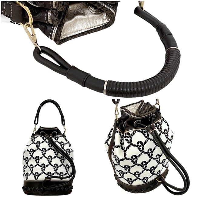 Loewe Drawstring Bucket Bag Brown White 347.80.008 Canvas Leather — view 3