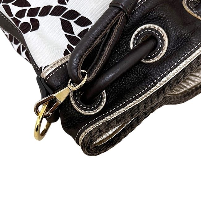Loewe Drawstring Bucket Bag Brown White 347.80.008 Canvas Leather — view 8