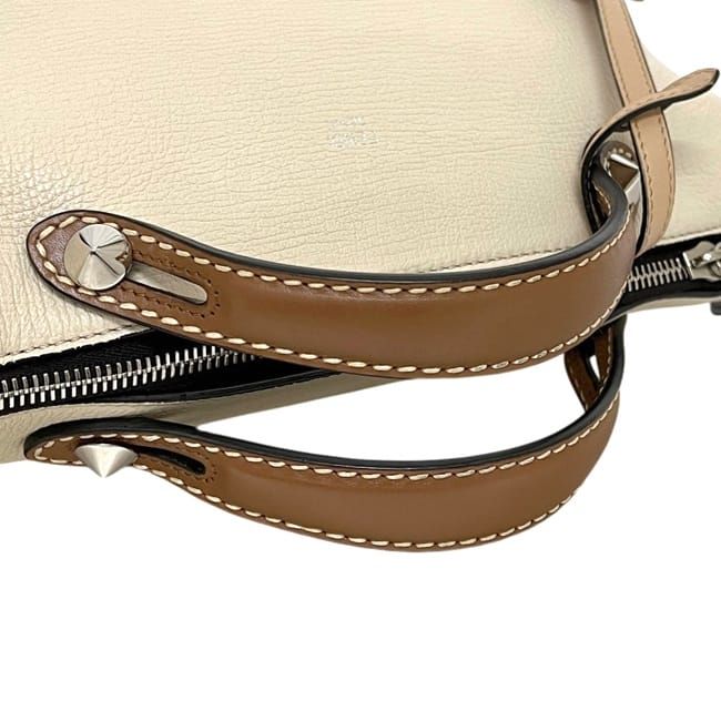 Fendi 2-Way Shoulder Bag Visible Beige Brown Black White Leather — view 8