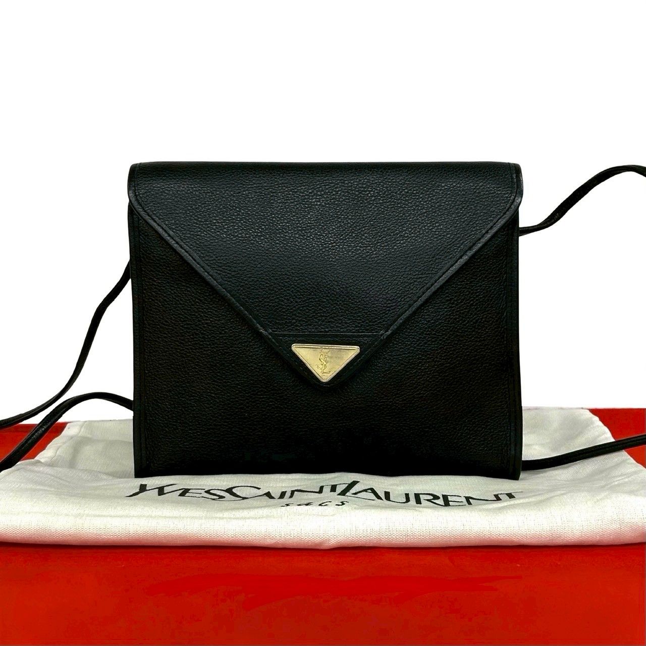 Saint Laurent Vintage YSL Logo Leather Shoulder Bag Black