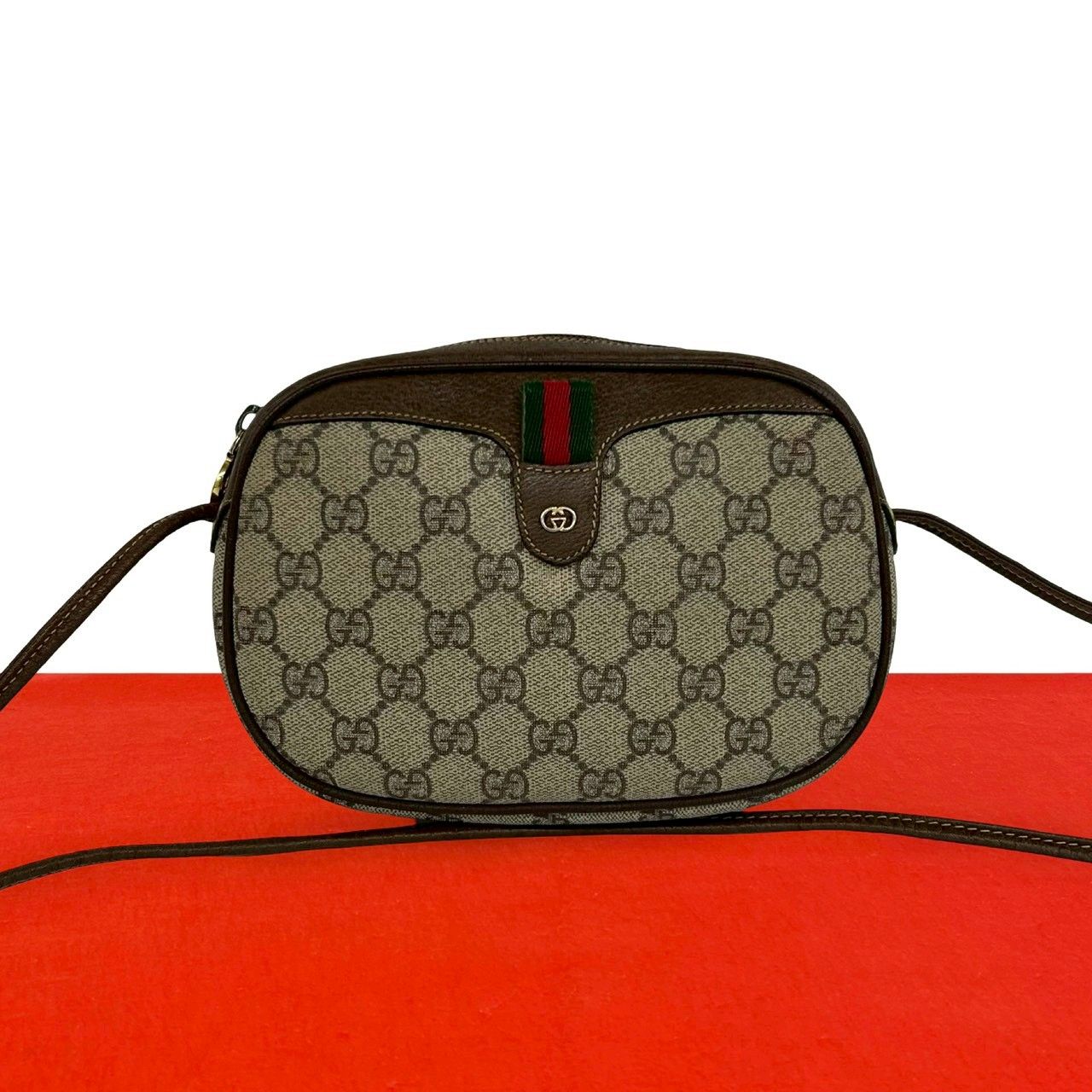 Gucci Vintage Sherry Line GG Logo Leather Shoulder Bag Pochette Brown