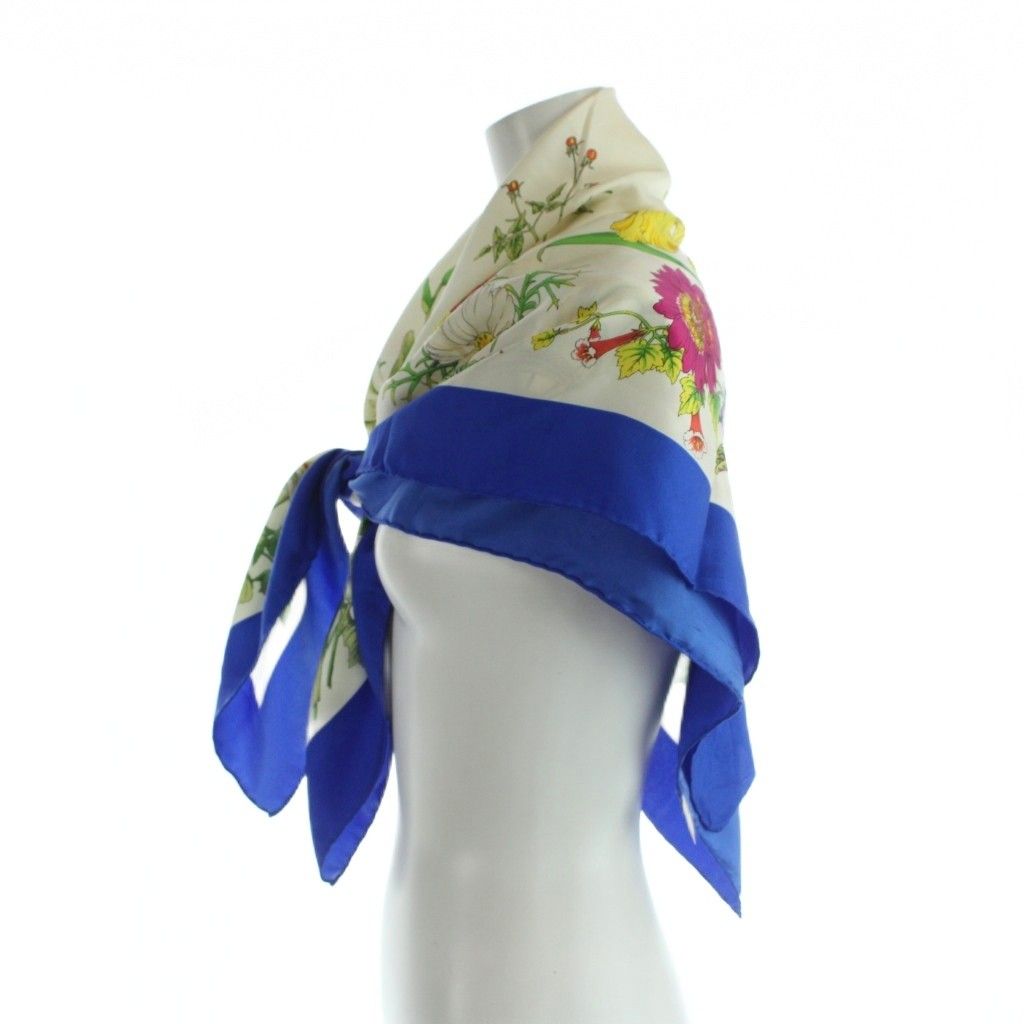 Gucci Large Scarf Shawl Floral Pattern Silk Logo All Over Multicolor — view 5