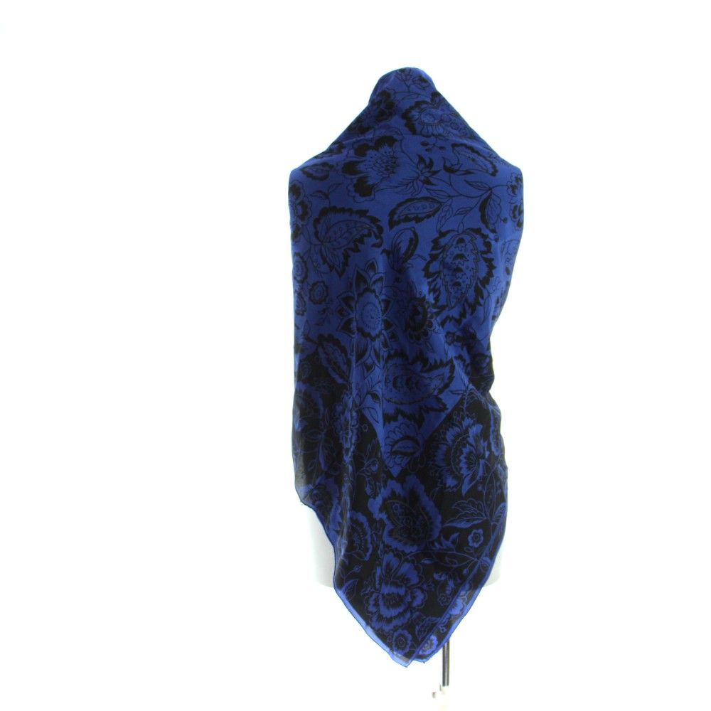 Dior Large Scarf Shawl Floral Pattern Silk Logo Blue — view 2