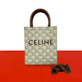 Celine Mini Vertical Cabas Leather 2-Way Shoulder Bag Mini Tote White Brown