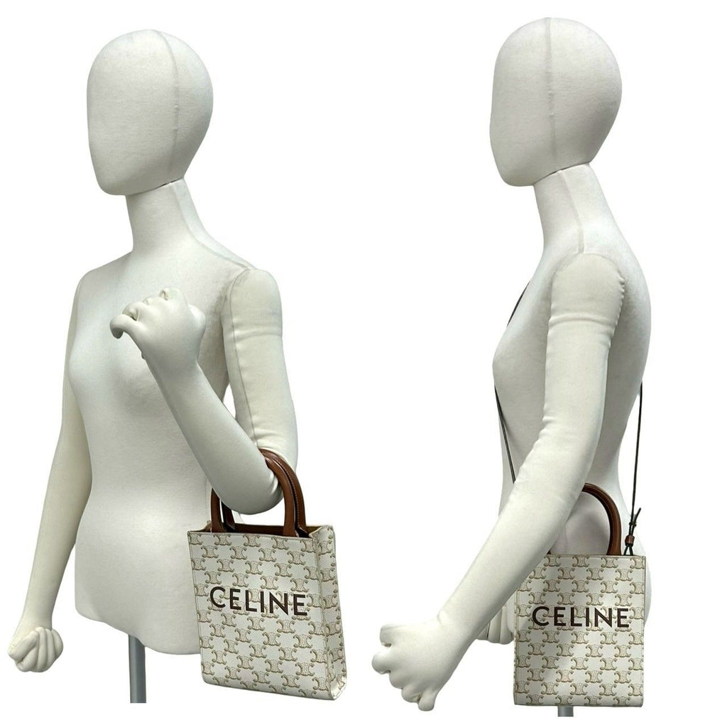 Celine Mini Vertical Cabas Leather 2-Way Shoulder Bag Mini Tote White Brown — view 2