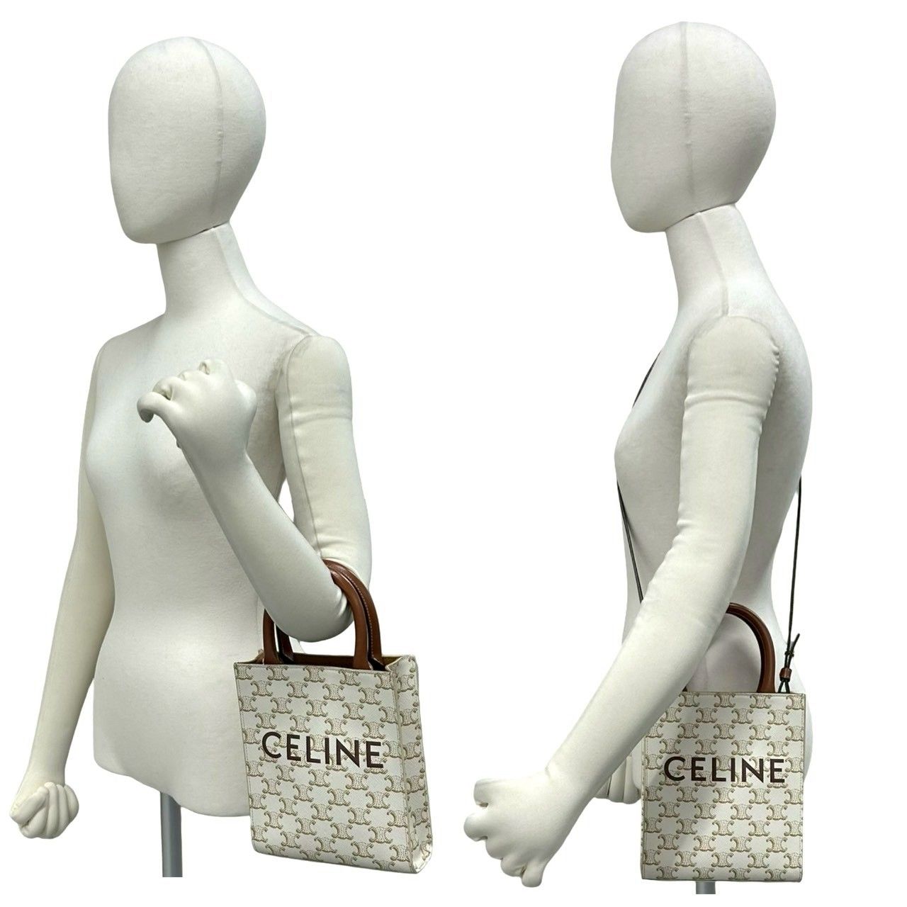 Celine Mini Vertical Cabas Leather 2-Way Shoulder Bag Mini Tote White Brown — view 2