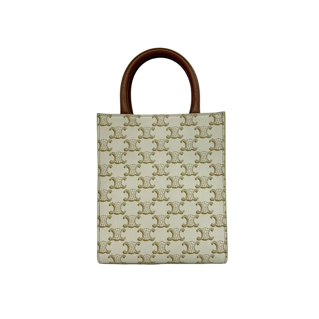 Celine Mini Vertical Cabas Leather 2-Way Shoulder Bag Mini Tote White Brown — view 3