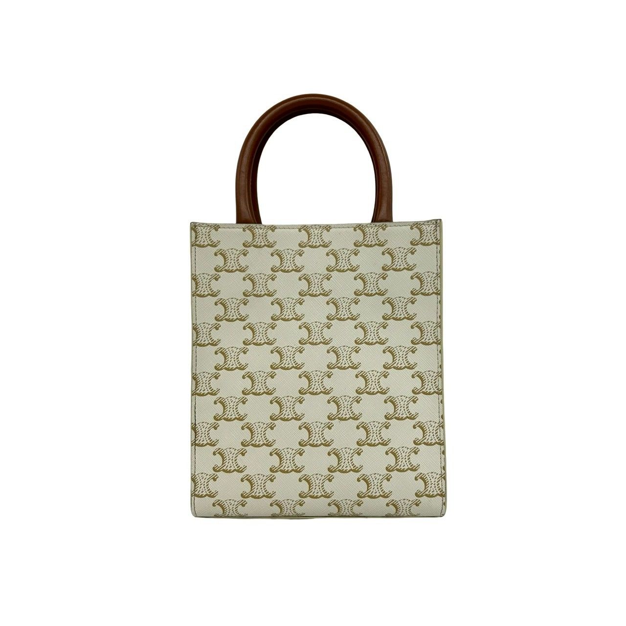 Celine Mini Vertical Cabas Leather 2-Way Shoulder Bag Mini Tote White Brown — view 3