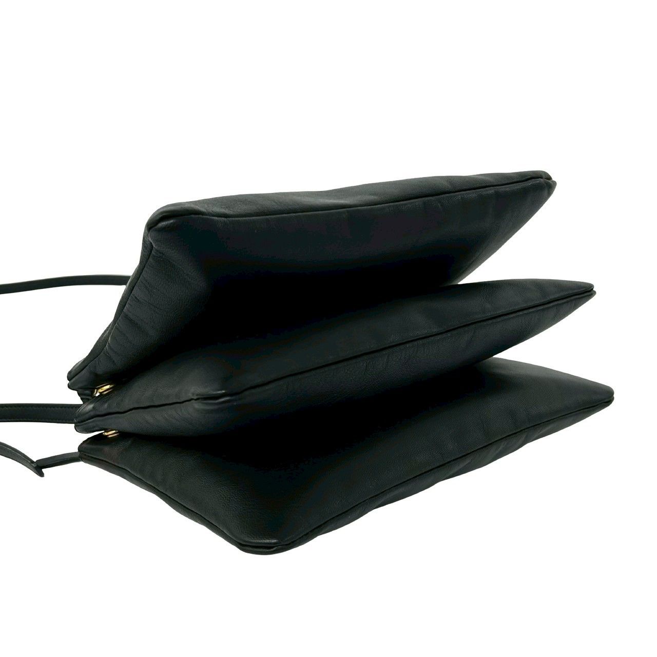 Celine Trio Leather Shoulder Bag Mini Pochette Crossbody Cross Black — view 7