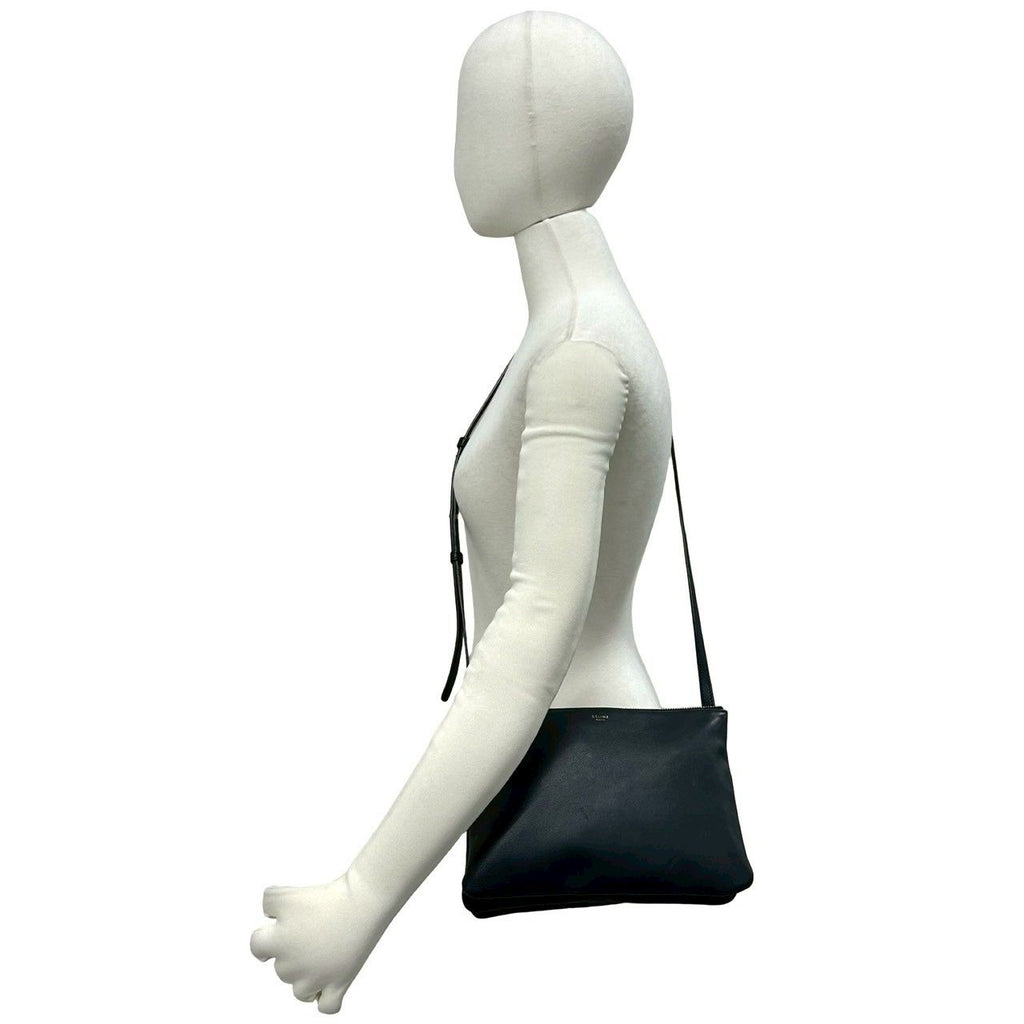 Celine Trio Leather Shoulder Bag Mini Pochette Crossbody Cross Black — view 2