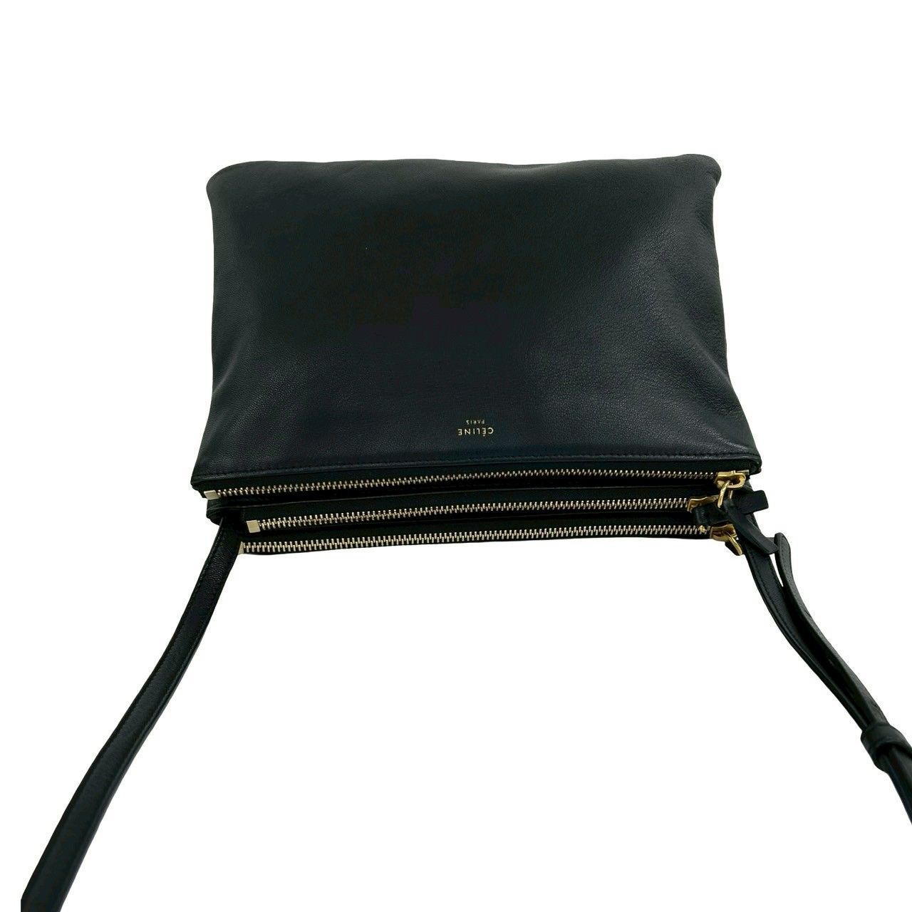 Celine Trio Leather Shoulder Bag Mini Pochette Crossbody Cross Black — view 4