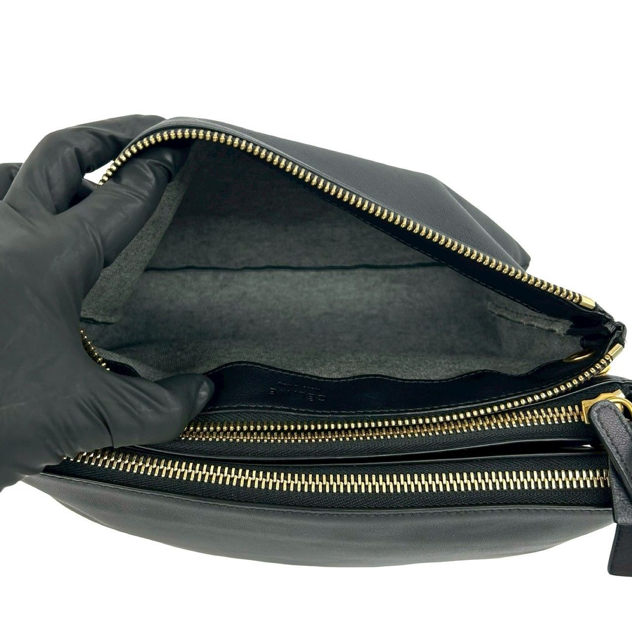 Celine Trio Leather Shoulder Bag Mini Pochette Crossbody Cross Black — view 9