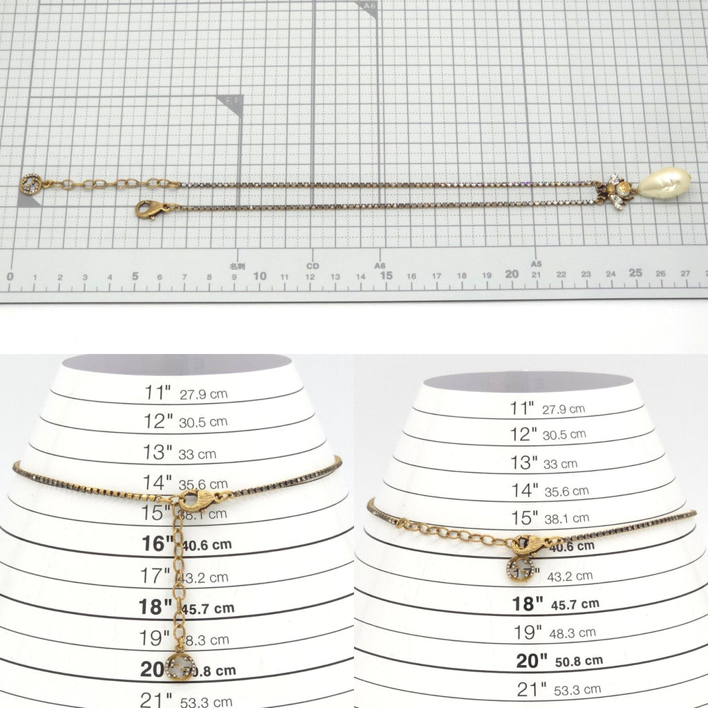 Gucci Bead Drop Pearl Crystal Necklace 35.5 38 cm Gold — view 7