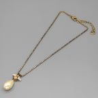 Gucci Bead Drop Pearl Crystal Necklace 35.5 38 cm Gold