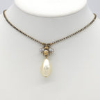 Gucci Bead Drop Pearl Crystal Necklace 35.5 38 cm Gold — view 2
