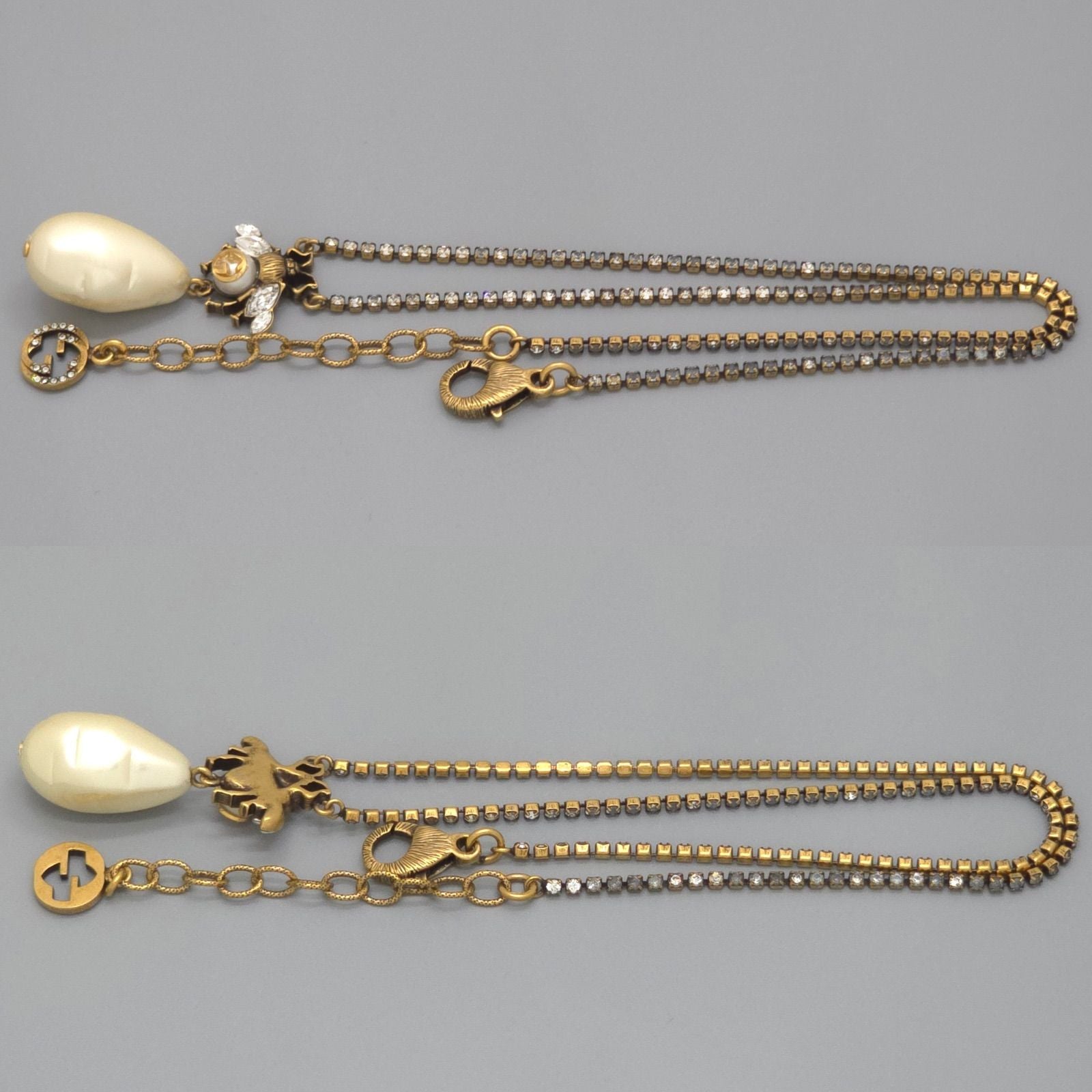 Gucci Bead Drop Pearl Crystal Necklace 35.5 38 cm Gold — view 3