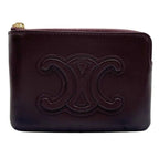 Celine Coin Case Cuir Triomphe Purse Bordeaux Leather Gold