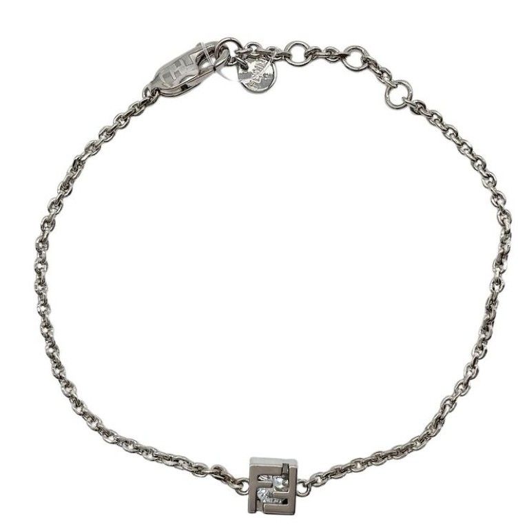 Fendi Bracelet Silver Metal FF Logo Rhinestone