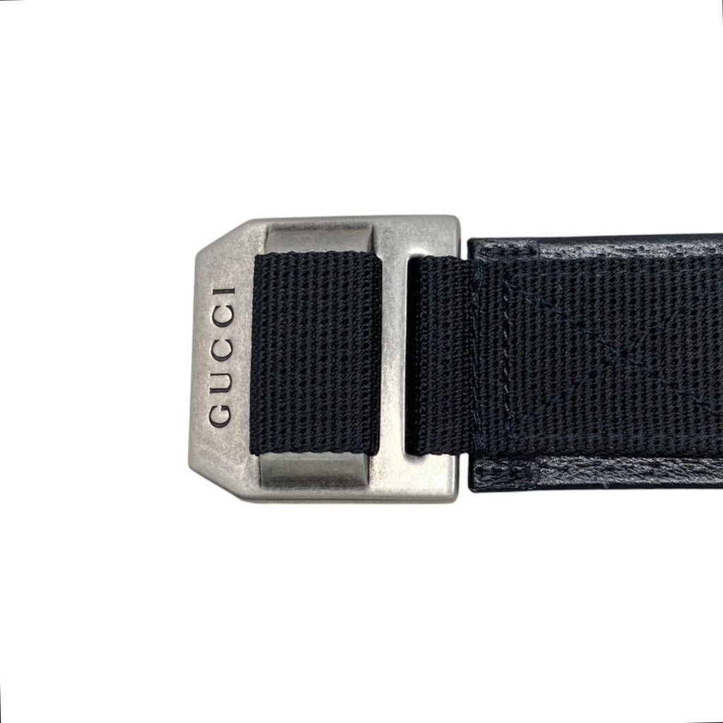 Gucci Belt Jumbo GG Nylon Leather Black Silver — view 3