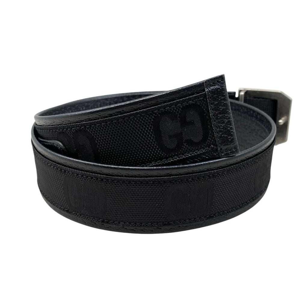 Gucci Belt Jumbo GG Nylon Leather Black Silver — view 2