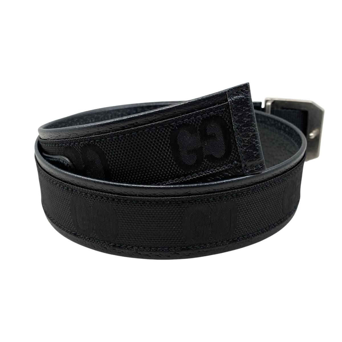 Gucci Belt Jumbo GG Nylon Leather Black Silver — view 2