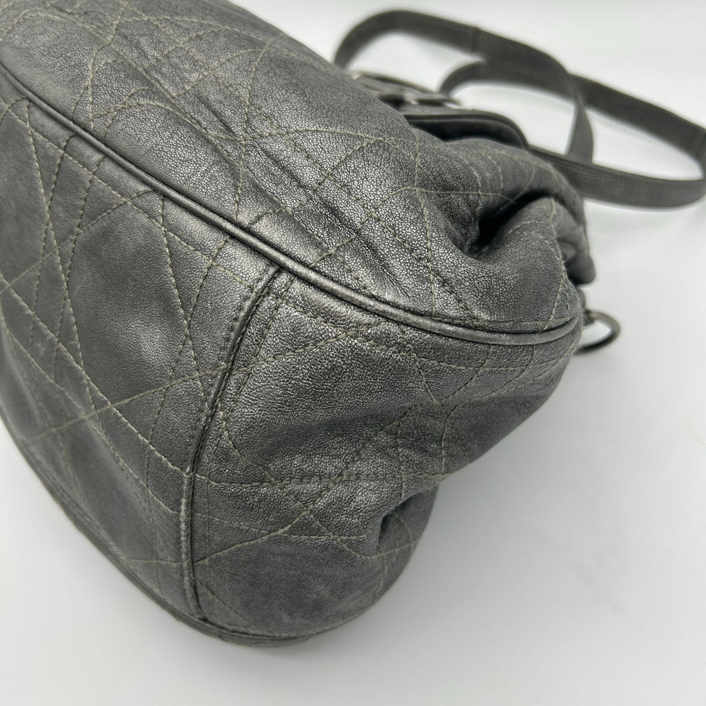 Dior Cannage Shoulder Bag Tote Leather Silver — view 7