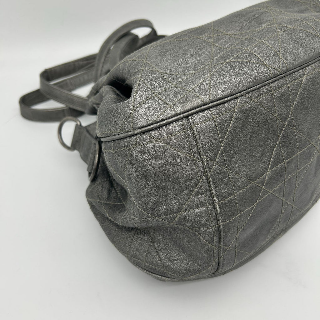 Dior Cannage Shoulder Bag Tote Leather Silver — view 9