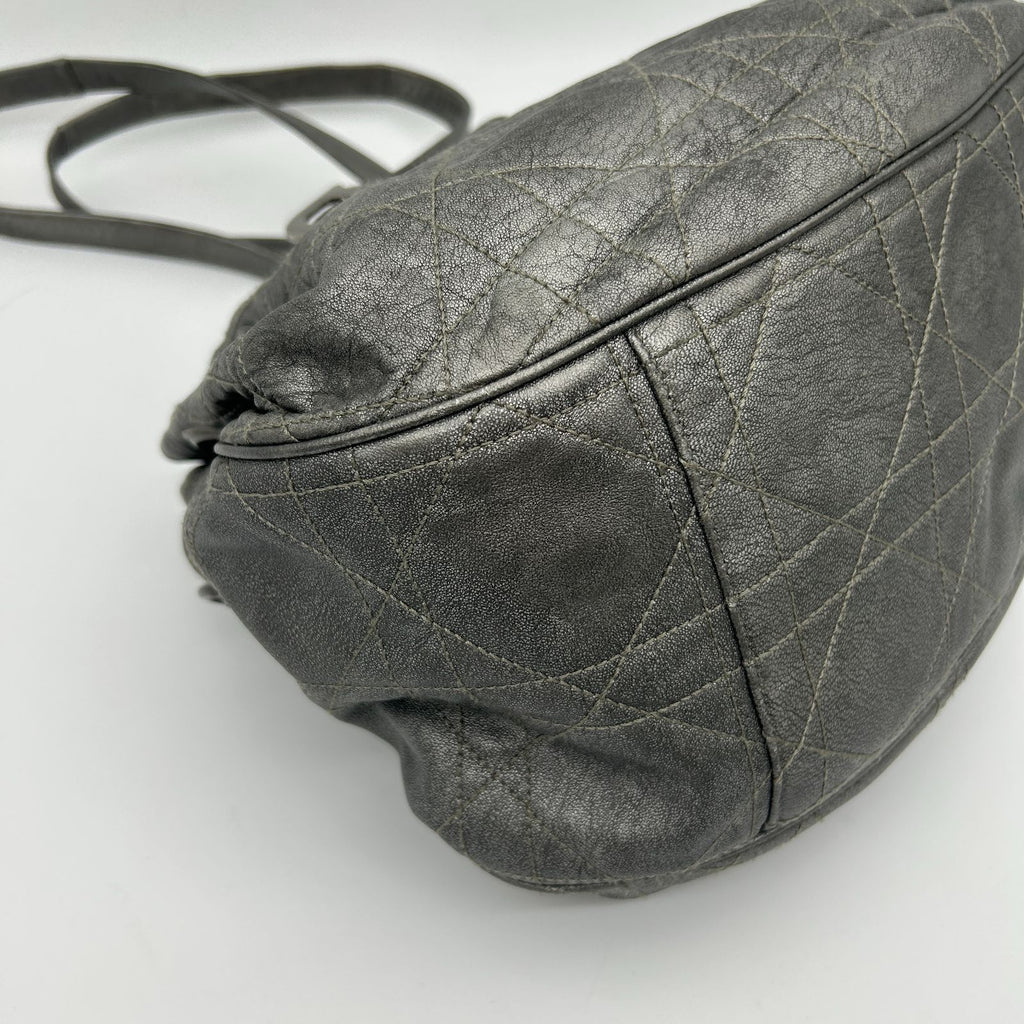 Dior Cannage Shoulder Bag Tote Leather Silver — view 6