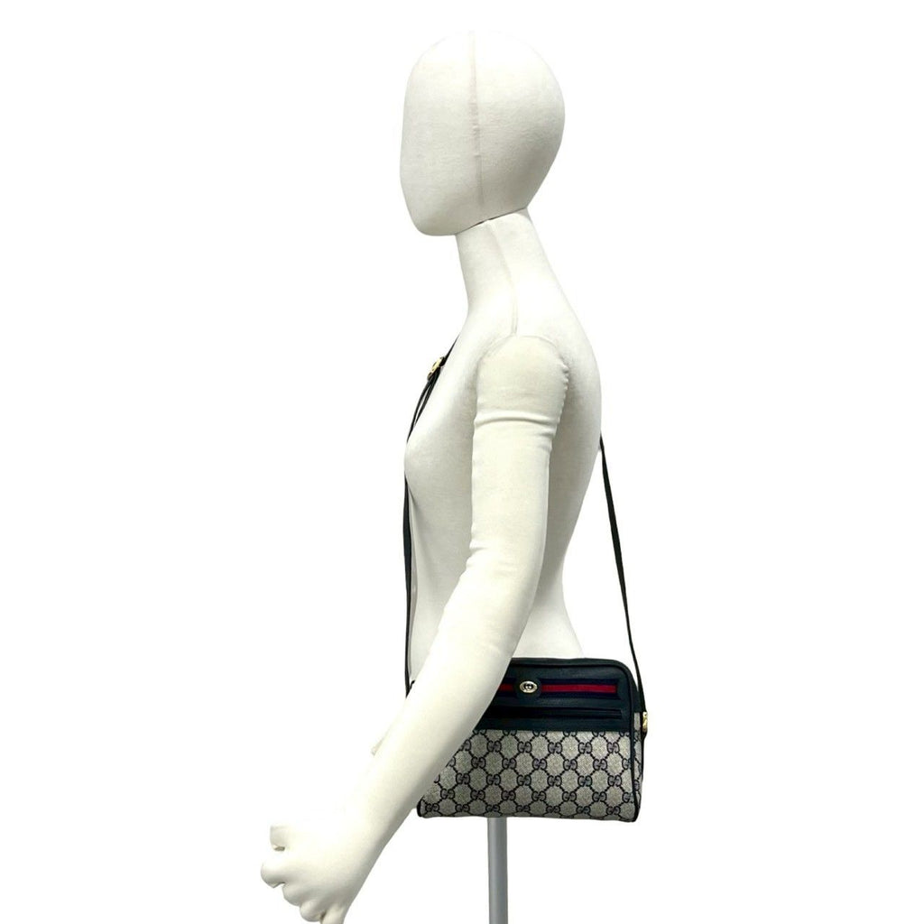 Gucci Vintage Sherry Line GG Logo Leather Shoulder Bag Pochette Crossbody Navy — view 2