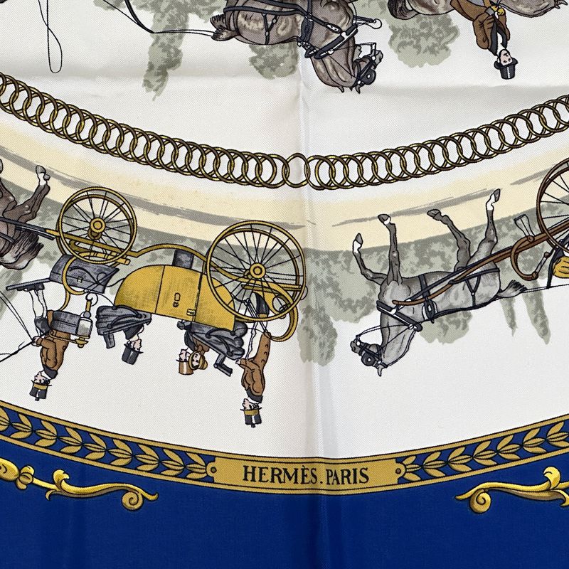 Hermes Scarf Carre 90 la Promenade de Longchamps Walk to Long Chien Silk Blue — view 3