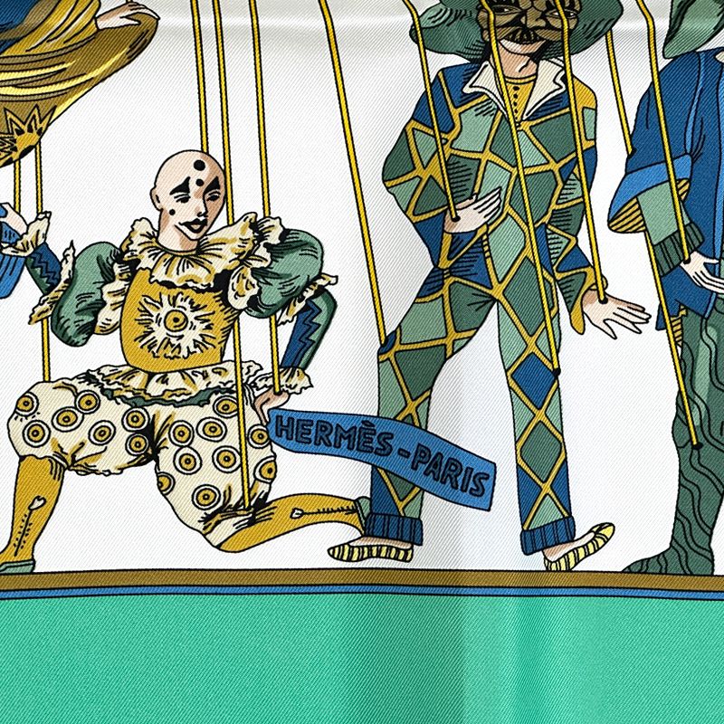 Hermes Scarf Carre 90 le Temps Des Marionnettes Marionette Time Silk Green — view 4