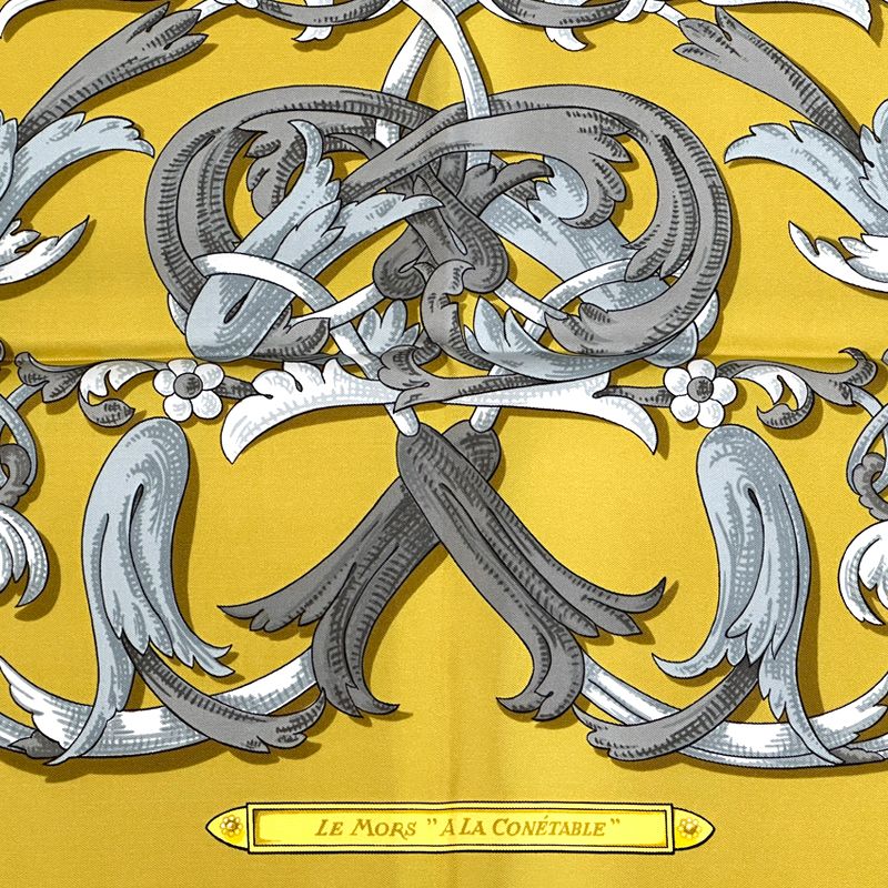 Hermes Scarf Carre 90 le Mors a la Conetable Silk Yellow Multicolor Horse — view 2