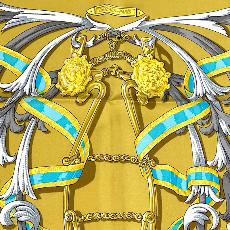Hermes Scarf Carre 90 le Mors a la Conetable Silk Yellow Multicolor Horse — view 3