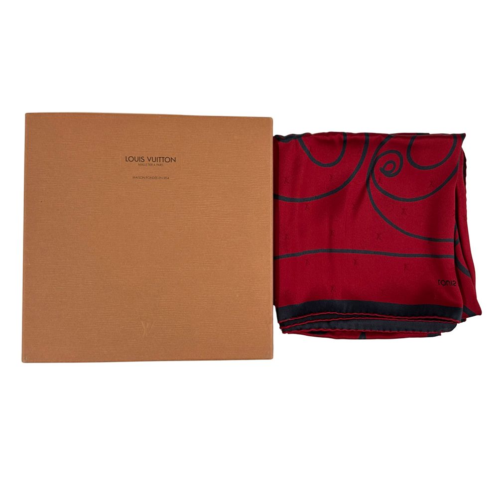 Louis Vuitton Scarf Silk Carre 90 Chemin Fuzan by Andre Putman Red Black — view 6