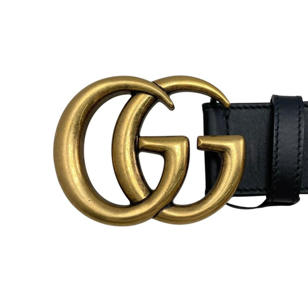 Gucci Belt GG Emblem Wide Leather Double Black Gold — view 3
