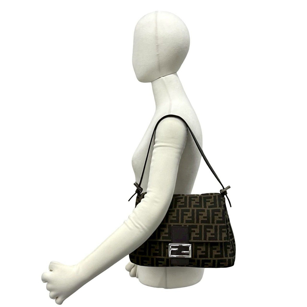 Fendi Mamma Bucket Zucca FF Logo Canvas Leather Shoulder Bag Brown — view 3
