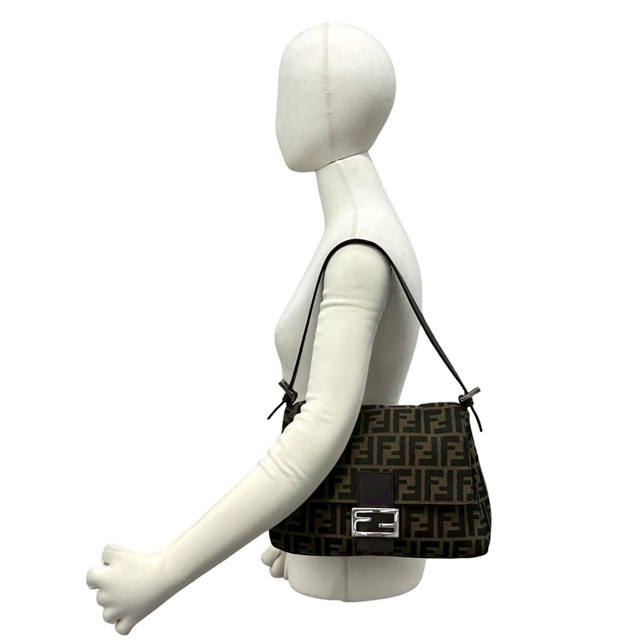Fendi Mamma Bucket Zucca FF Logo Canvas Leather Shoulder Bag Brown — view 3