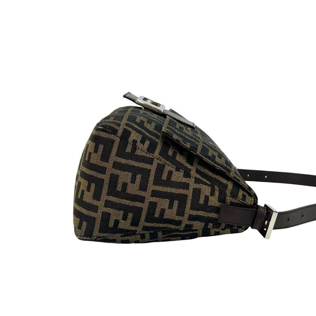 Fendi Mamma Bucket Zucca FF Logo Canvas Leather Shoulder Bag Brown — view 6