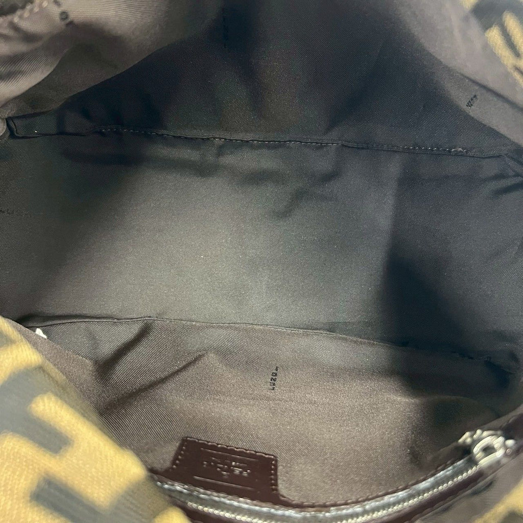 Fendi Mamma Bucket Zucca FF Logo Canvas Leather Shoulder Bag Brown — view 9