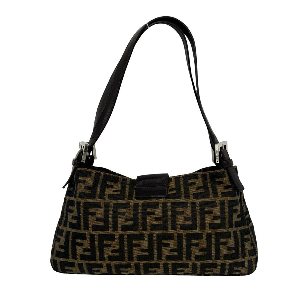 Fendi Zucca FF Logo Canvas Leather Shoulder Bag Brown — view 3