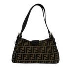 Fendi Zucca FF Logo Canvas Leather Shoulder Bag Brown — view 3