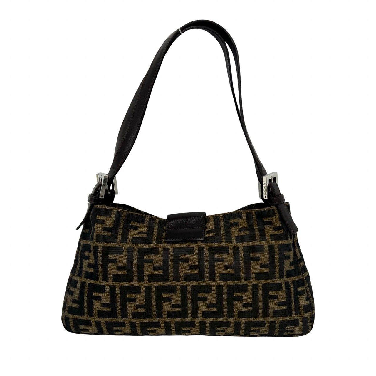 Fendi Zucca FF Logo Canvas Leather Shoulder Bag Brown — view 3