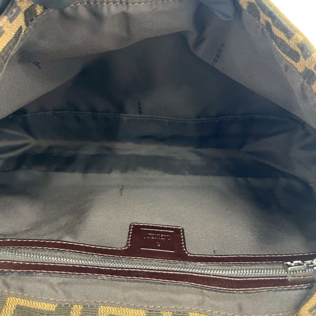 Fendi Zucca FF Logo Canvas Leather Shoulder Bag Brown — view 9