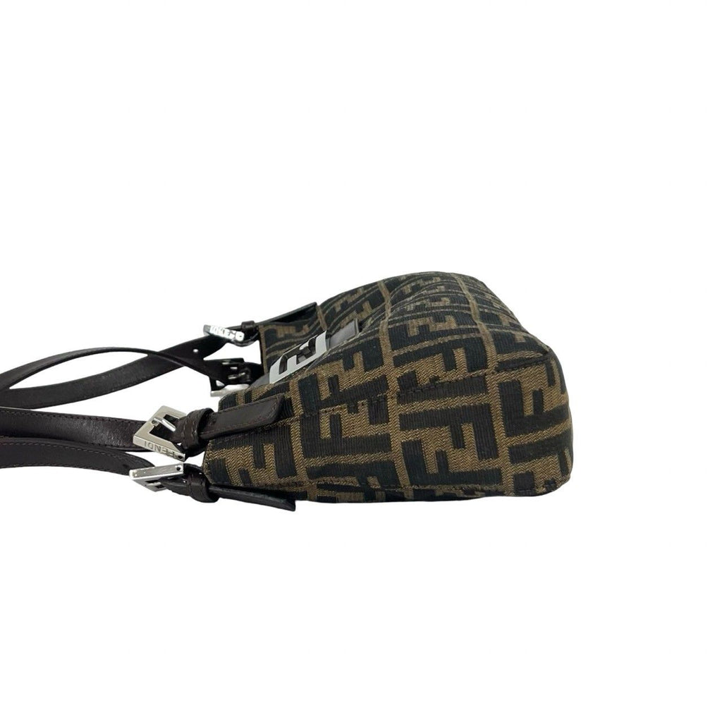 Fendi Zucca FF Logo Canvas Leather Shoulder Bag Brown — view 5