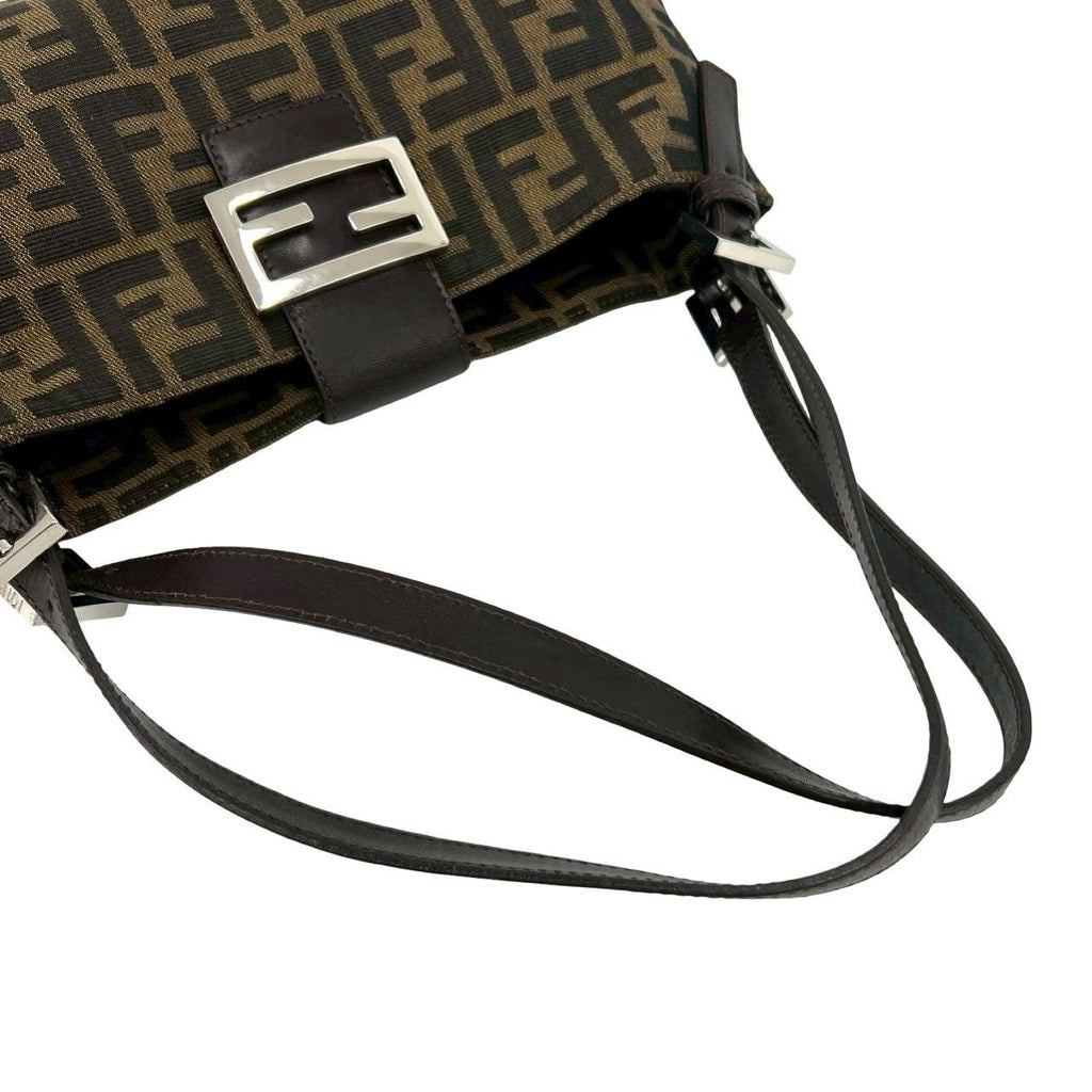 Fendi Zucca FF Logo Canvas Leather Shoulder Bag Brown — view 4