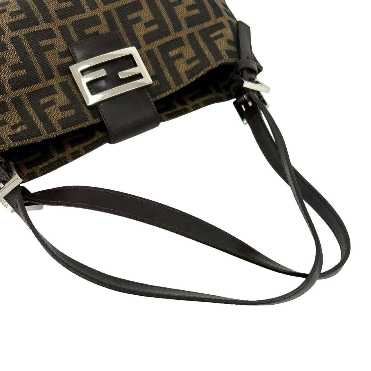 Fendi Zucca FF Logo Canvas Leather Shoulder Bag Brown — view 4