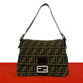 Fendi Mamma Bucket Zucca FF Logo Canvas Leather Shoulder Bag Brown