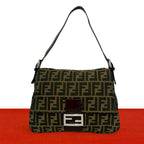 Fendi Mamma Bucket Zucca FF Logo Canvas Leather Shoulder Bag Brown